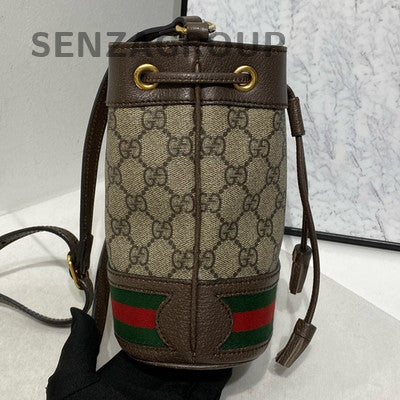 Gucci Ophidia Mini Bucket Bag Brown GG Supreme Crossbody Shoulder Bag