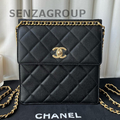 Chanel Black Gold Quilted Calfskin Vertical Chain Backpack Women Classic
