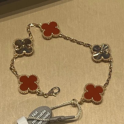 Van Cleef &amp; Arpels Vintage Alhambra Carnelian 18kRose Gold 5 Motifs Bracelet
