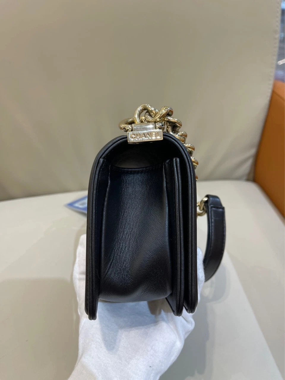 Chanel LeBoy Small Black Gold Lambskin Shoulder Bag For Women