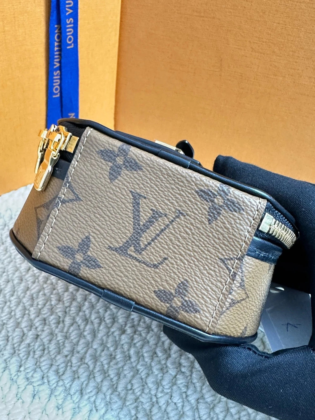 Louis Vuitton Canvas Brown Black Mini Round Crossbody Bag For Women