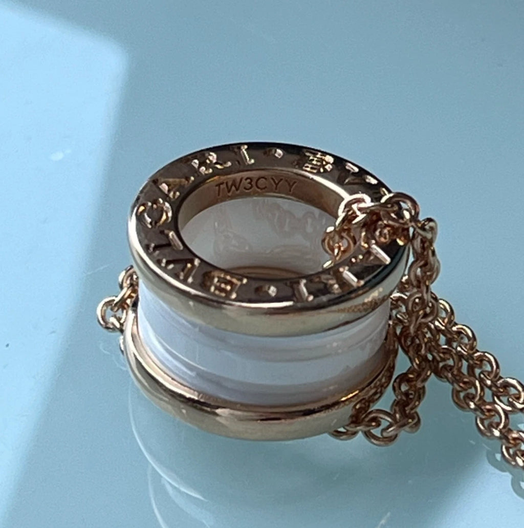 Bvlgari B.zero1 Chain Necklace 18k Rose Gold White Ceramic Pendant Excellent