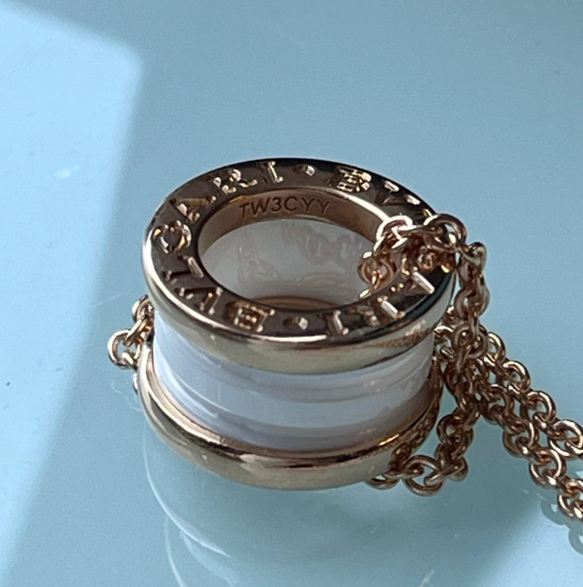 Bvlgari B.zero1 Chain Necklace 18k Rose Gold White Ceramic Pendant Excellent