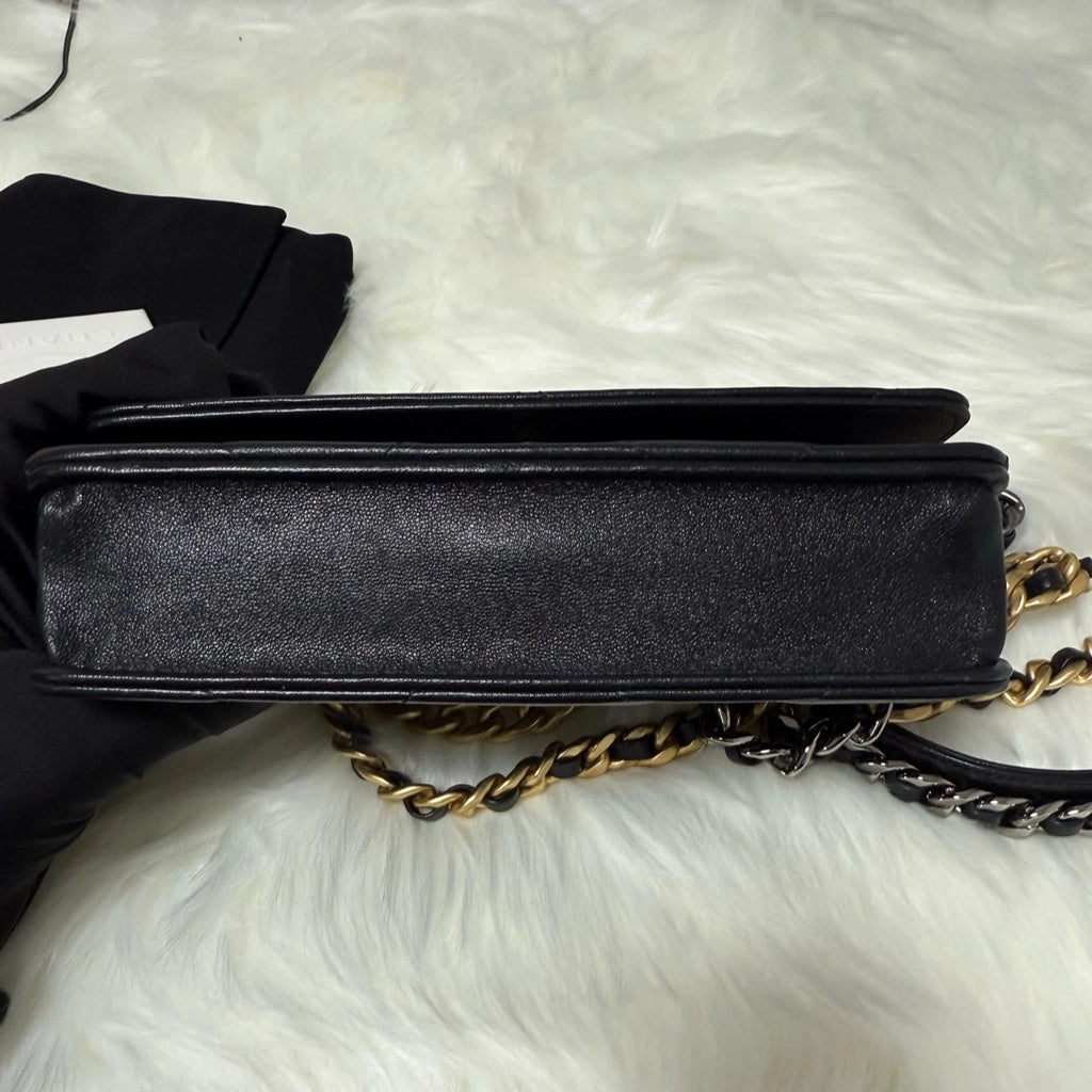 Authentic CHANEL 19 WOC Black Gold Crossbody Bag For Women