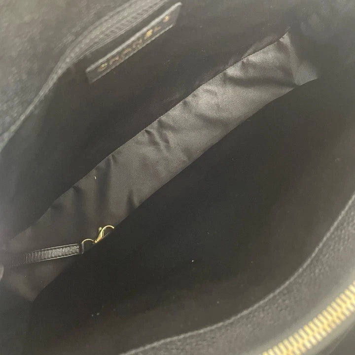 CHANEL GST Medium Black Gold Leather Tote Bag For Women