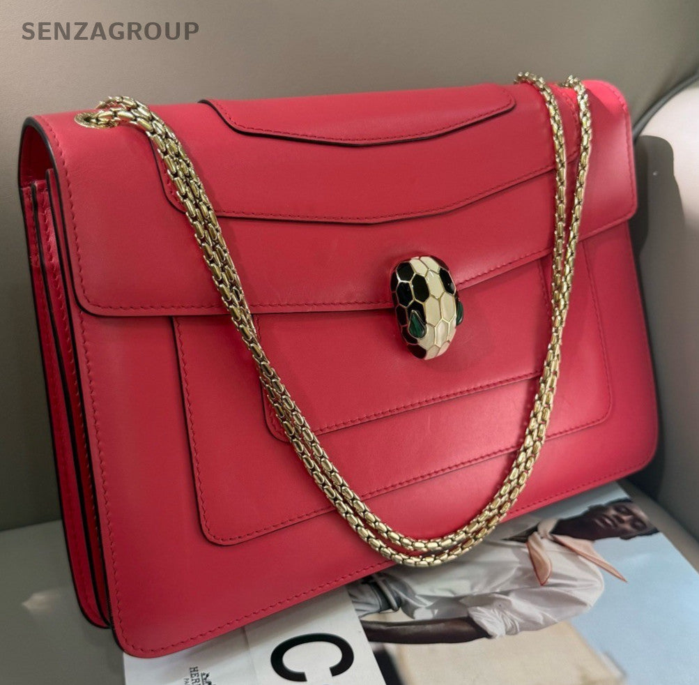 Bvlgari Snake Head MM Chain Shoulder Bag Pink Used Women Designer Classic