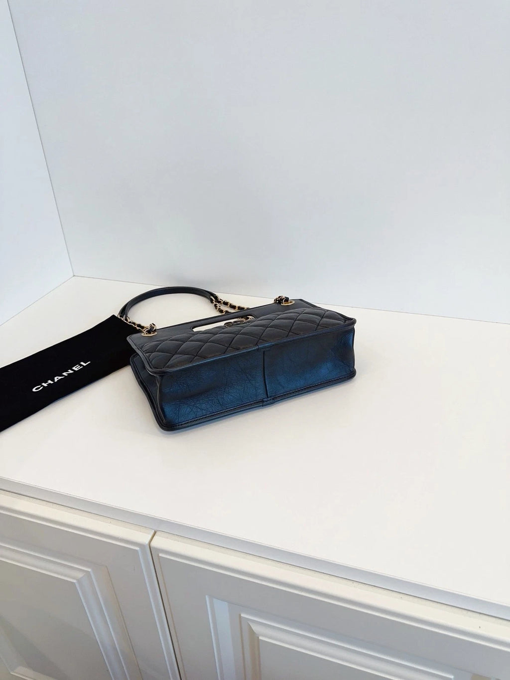Chanel Vintage Chain Briefcase Caviar Leather Handbag Crossbody Bag Black
