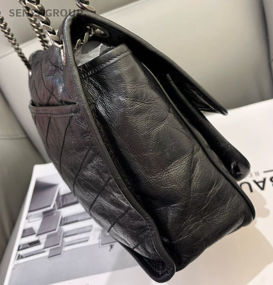 Saint Laurent Niki MM Chain Shoulder Bag Crossbody Black Silver Women Classic
