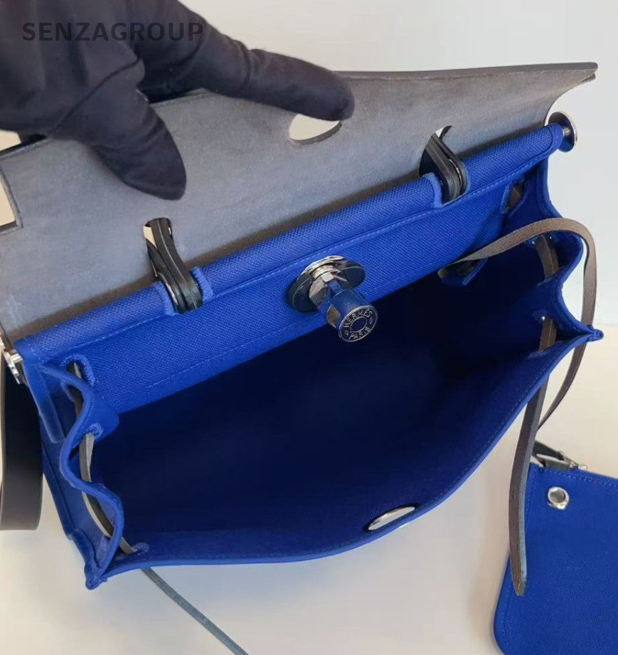 Hermes Herbag31 Shoulder Bag Crossbody Blue Silver Unisex Adults Classic Fashion