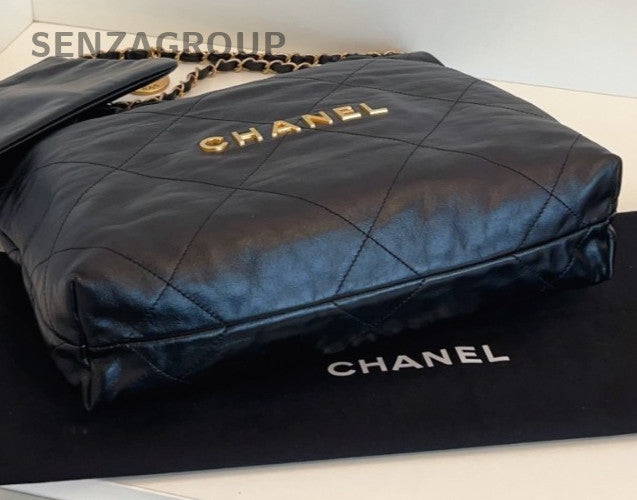 Chanel 22 PM Chain Shoulder Bag Crossbody Black Gold Women Diamond Classic