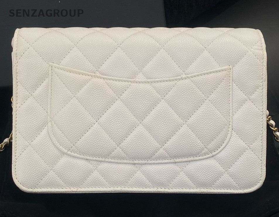 Chanel WOC Chain Shoulder Bag Crossbody White Gold Women Classic Fashion