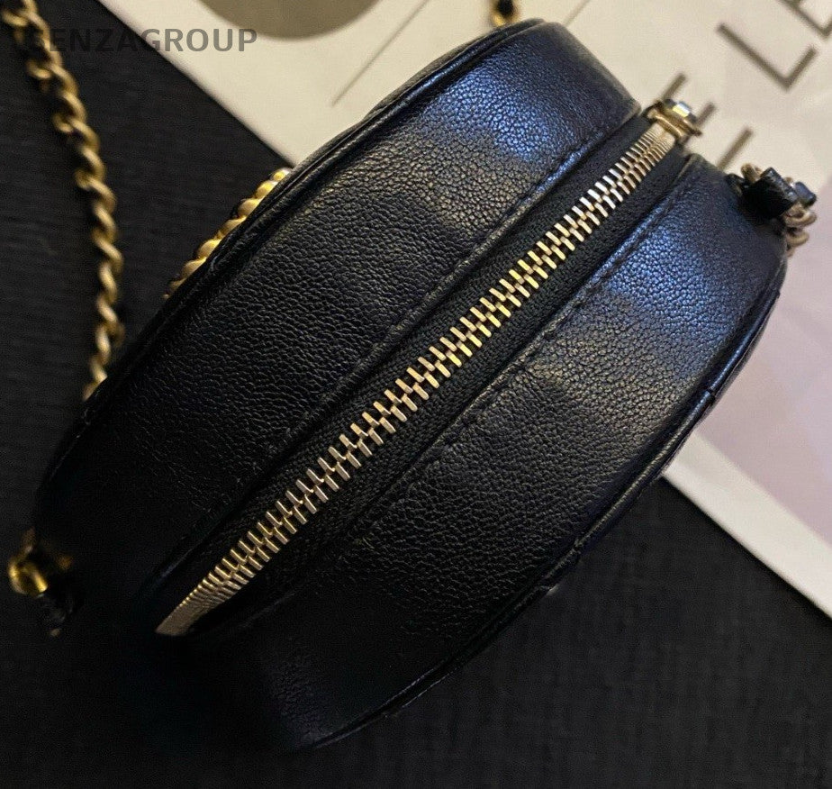 Chanel 19Bag Chain Round Crossbody Black Gold Women Classic Diamond Fashion