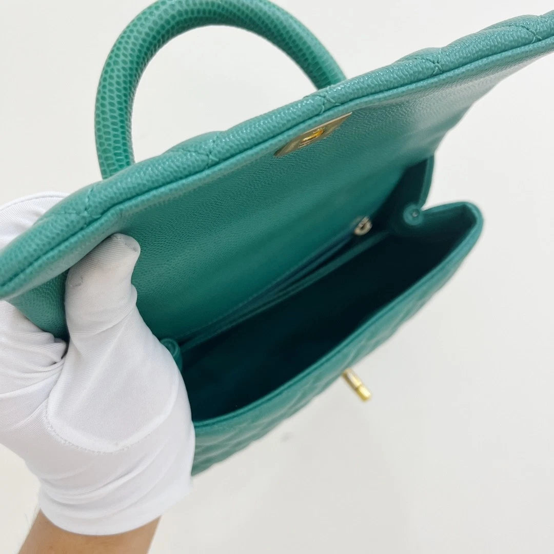 Chanel Cocohandle PM Calfskin Chain Top Handle Crossbody Green Gold Women