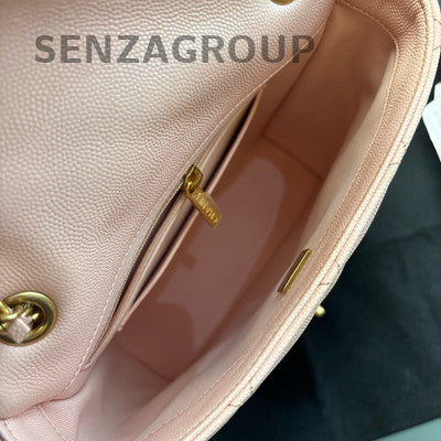 Chanel 23K Pink Quilted Backpack with Gold Chain Strap & CC Logo