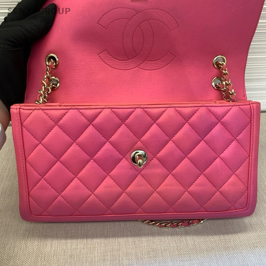 CHANEL Peach pink Lambskin Flap Shoulder bag Crossbody