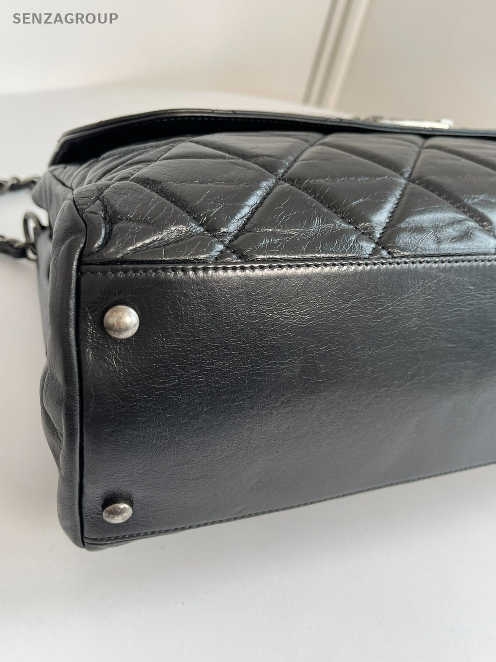 CHANEL Briefcase Top Handle Oil waxed leather Chain Shoulder Handbag Women Black