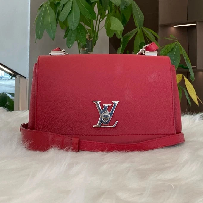 Louis Vuitton Lockme BB Leather Shoulder Bag Red Silver Women's Classic