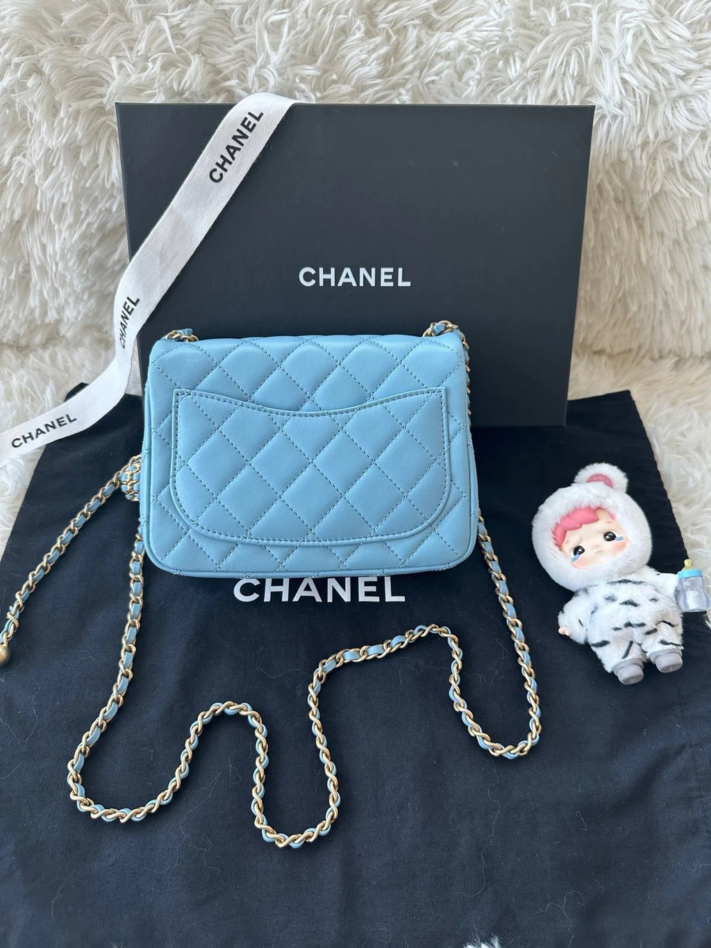 CHANEL Blue Calfskin Walnut Ball Square Crossbody Bag For Women