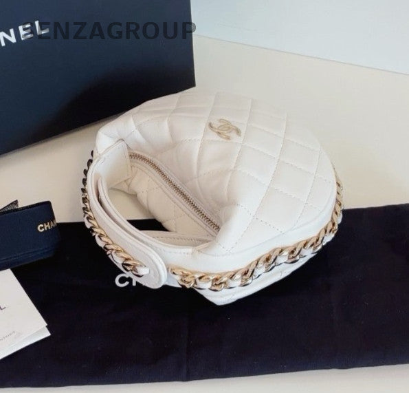 Chanel Pouch Hobo White Gold Top Handle Bag Used Women Classic