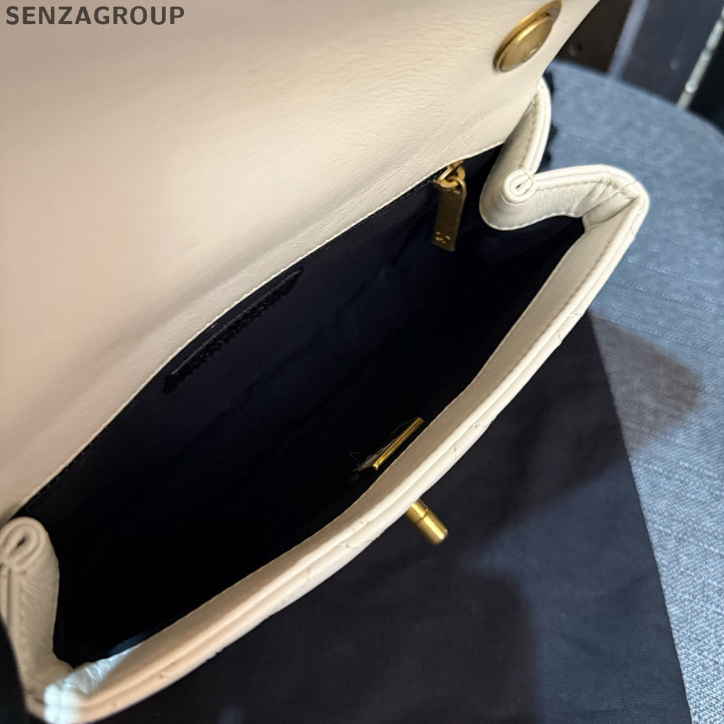 Chanel Vintage Calfskin Pearl Chain Shoulder Bag White Gold Classic Women