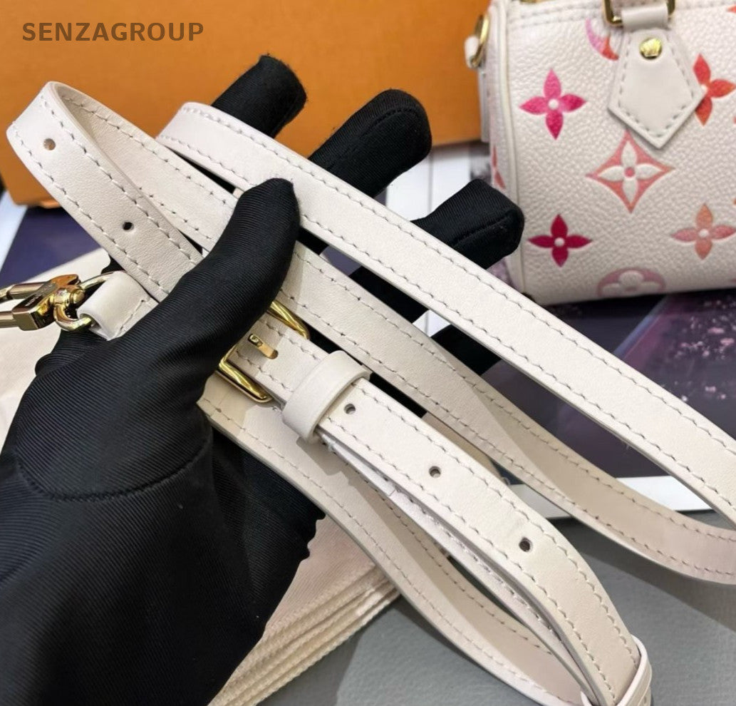 Louis Vuitton Speedy Nano Monogram Top Handle Bag Crossbody White Gold Women