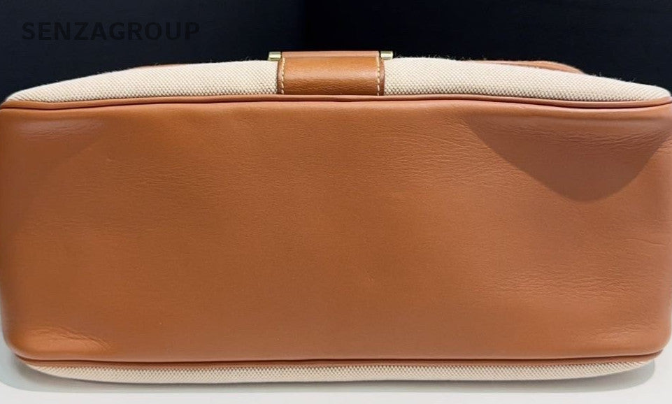 Hermes Bourlingue Canvas Shoulder Bag Crossbody Gold Brown Women Classic