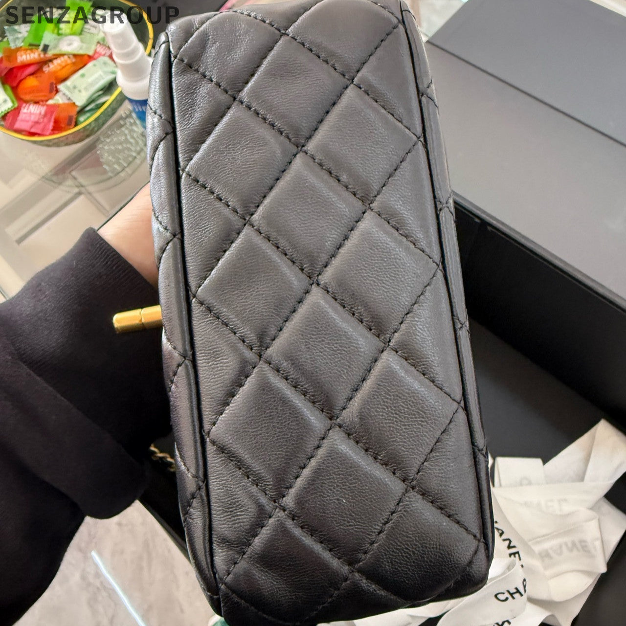 Chanel Classic Flap Quilted Chain Shoulder Bag Black Gold