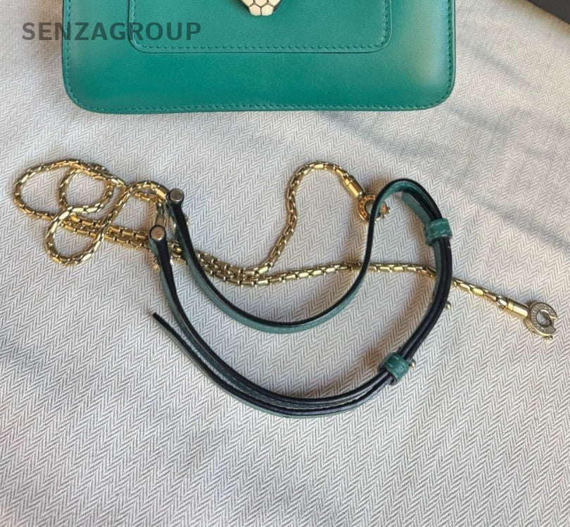 Bvlgari Serpenti PM Chain Crossbody Top Handle Bag Green Gold Women Classic