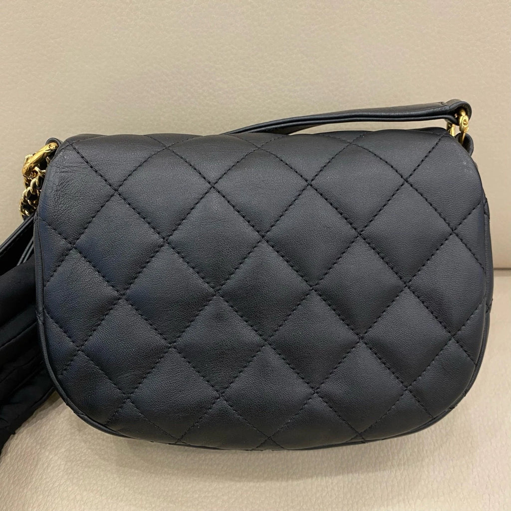 Chanel Saddle Lambskin Black Gold Shoulder Bag Excellent