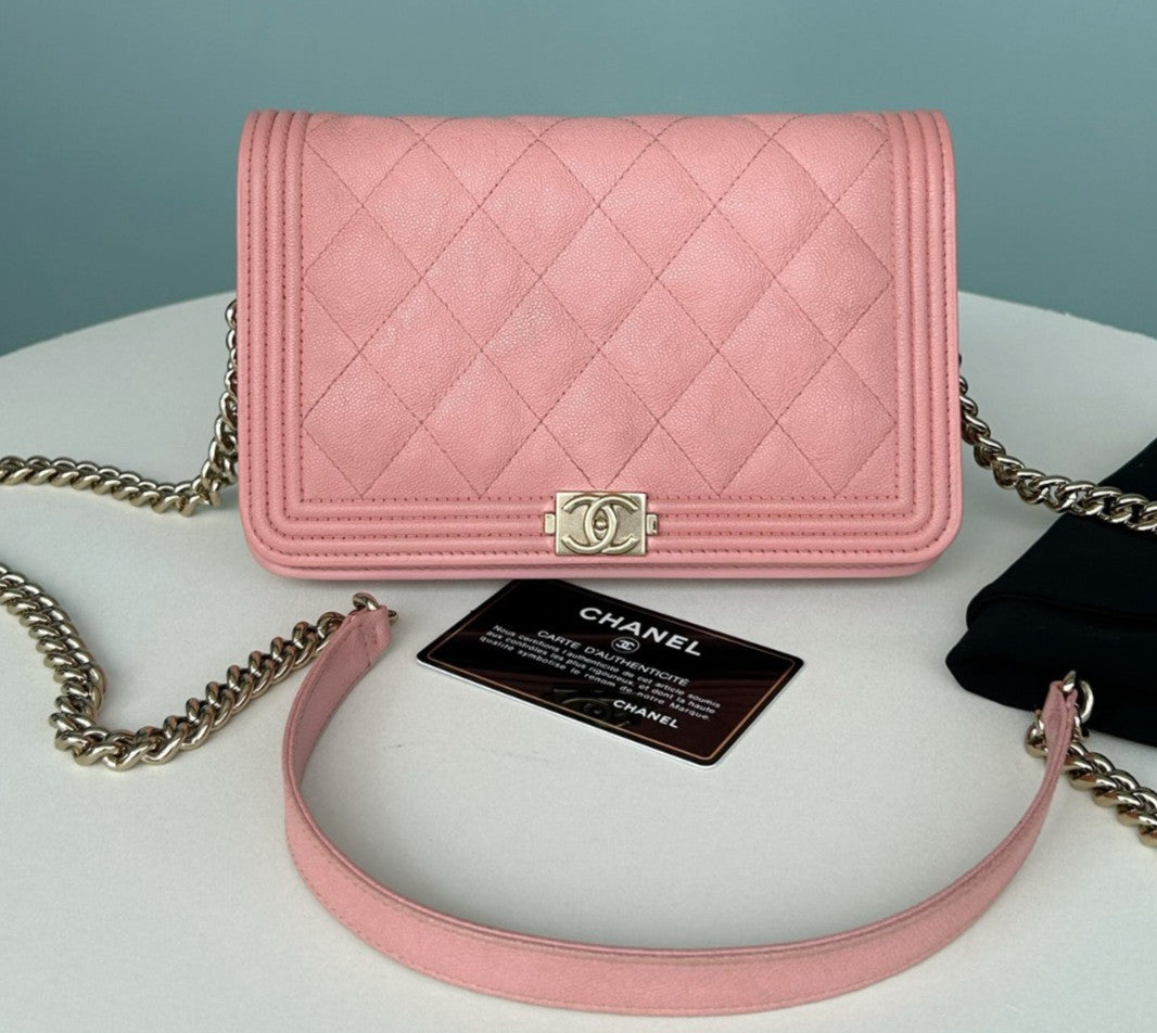 CHANEL Woc Calfskin Diamond Pattern Chain Shoulder bag Crossbody Pink Gold Women