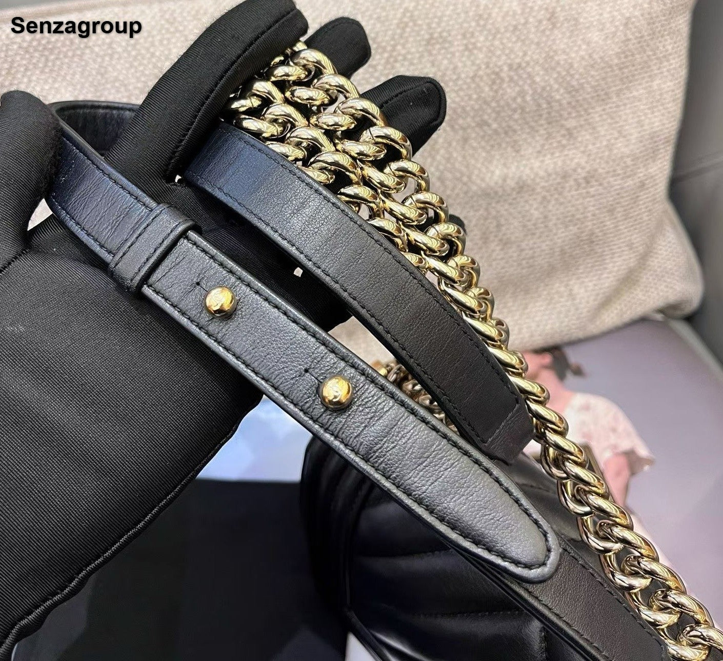 Chanel Leboy PM Chain Calfskin Shoulder Bag Crossbody Black Gold Women Classic