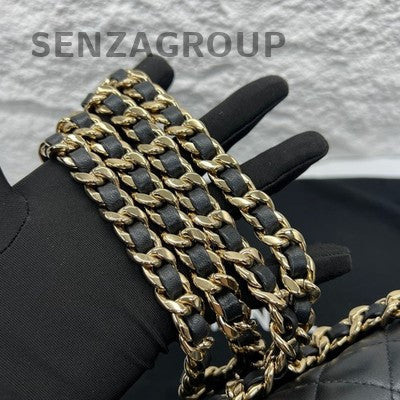 Chanel 21C Mini Classic Flap Black Gold Lambskin Chain Shoulder Bag