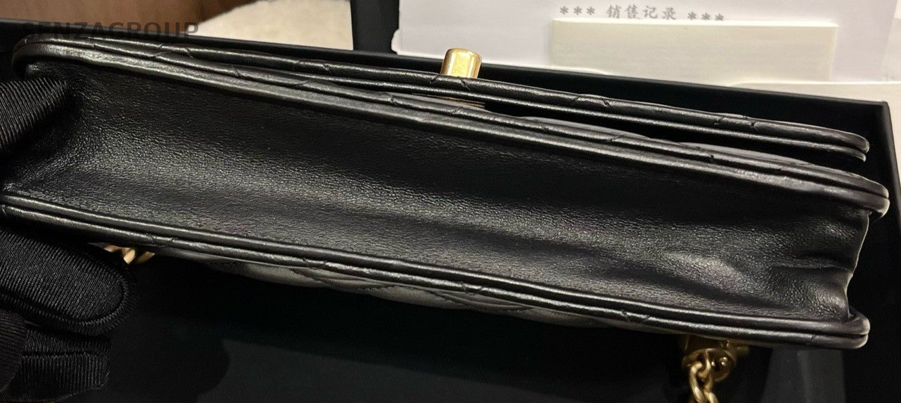 Chanel WOC Lambskin Chain Shoulder Bag Crossbody Black Gold Women