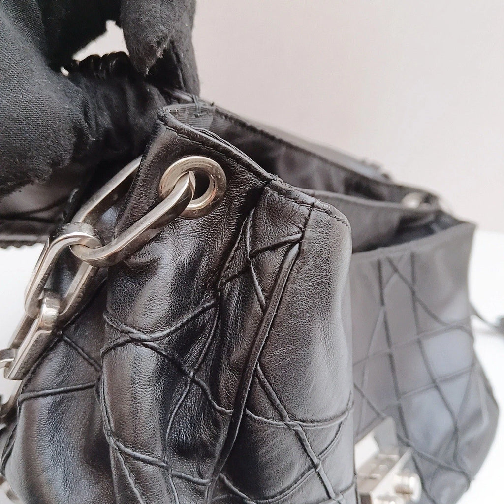 Christian Dior Calfskin Chain Black Silver Shoulder Bag Women Classic