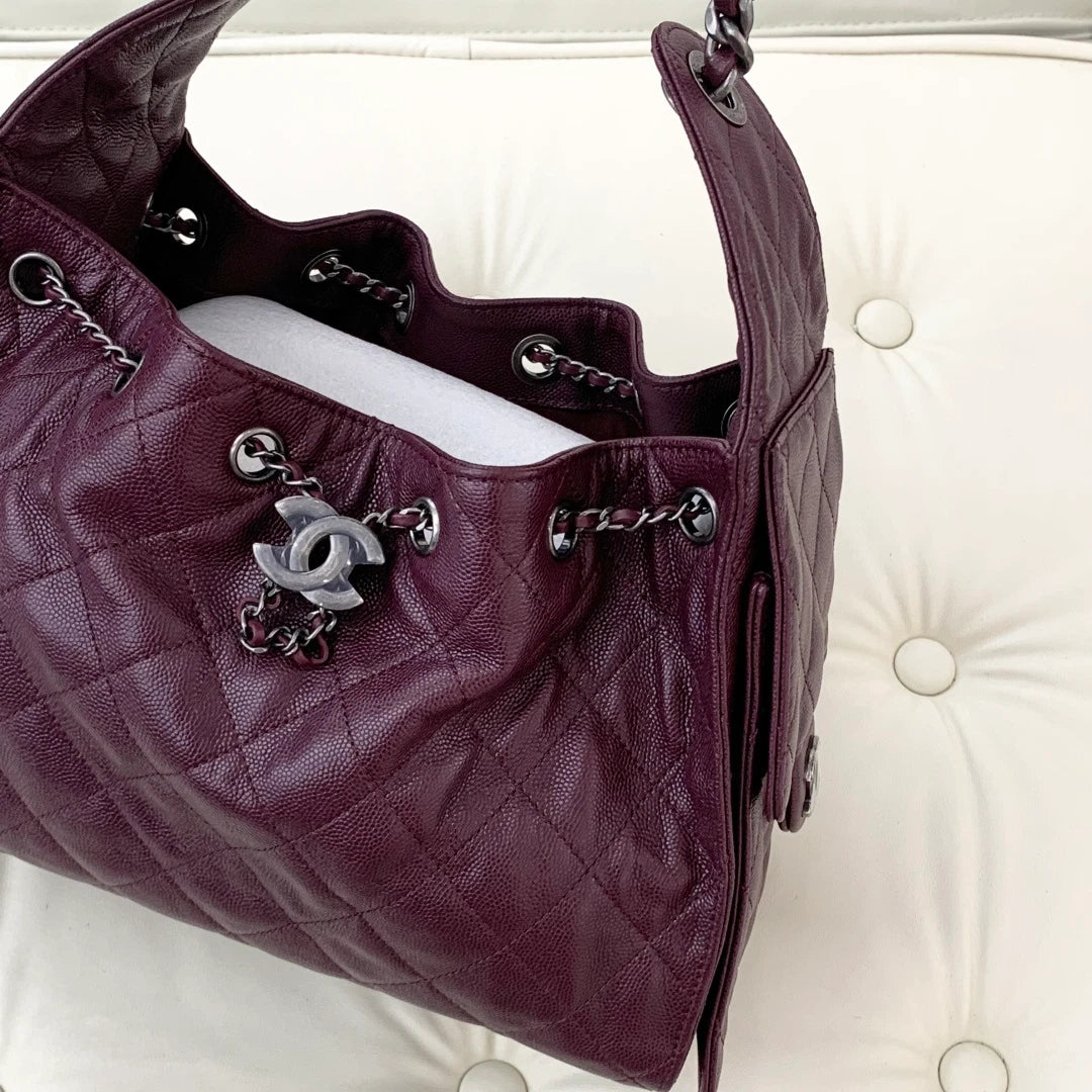 Chanel 25Bag PM Calfskin Shoulder Crossbody Bag Red Silver Women Classic S
