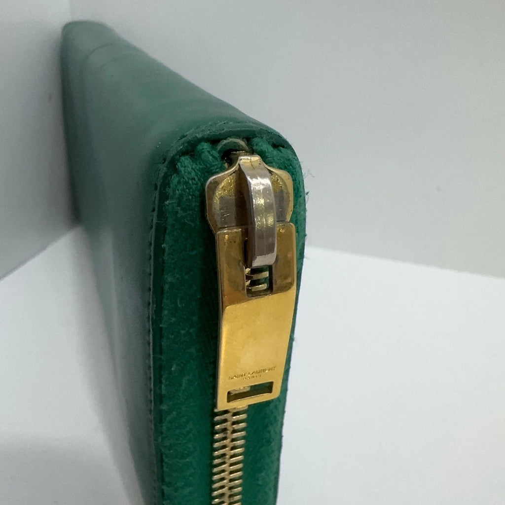 YSL Green Long Leather Multi-slot Wallet For Women