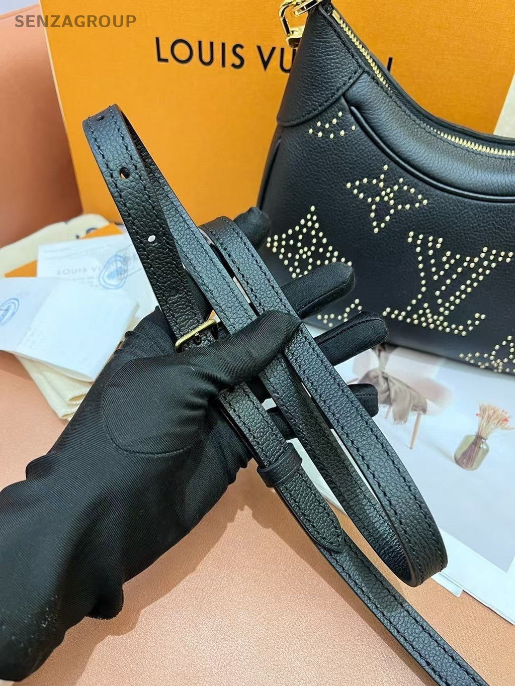 Louis Vuitton STUDS Bagatelle Monogram 2way Shoulder Handbag Women Black