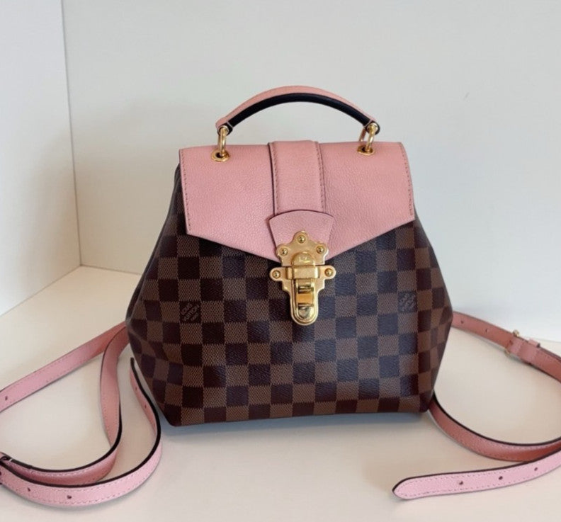 Louis Vuitton Clapton Damier Ebene Backpack Brown Pink Gold Women Classic