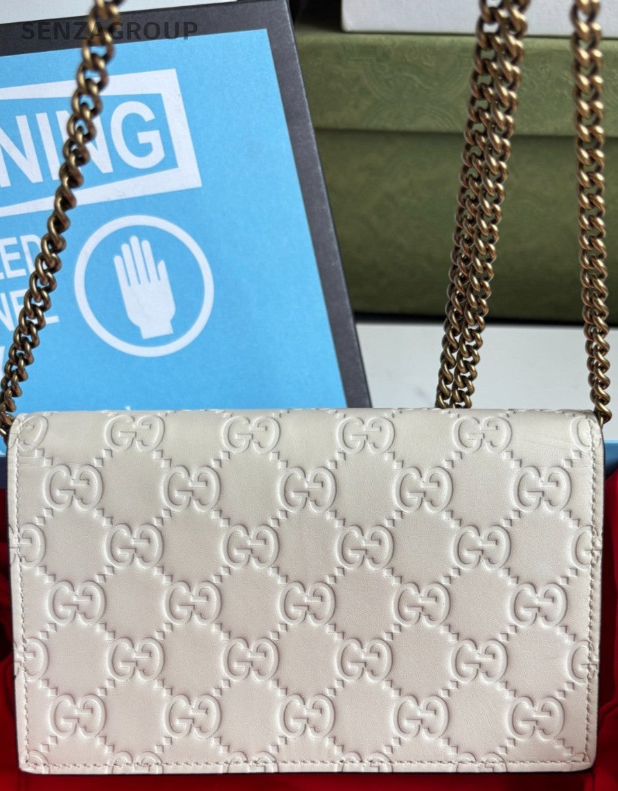 Gucci woc Monogram All-Leather Shoulder Crossbody Bag White Almost Brand New