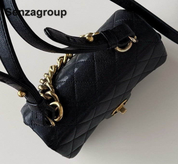 Chanel Diamond Mini Chain Top Handle Crossbody Black Gold Women Classic Fashion