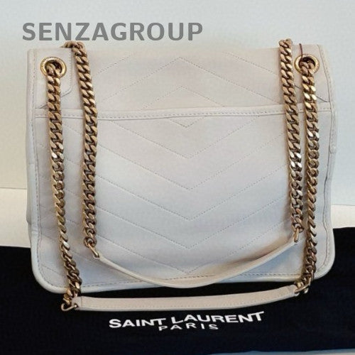 Saint Laurent Niki MM Chain Shoulder Bag White Gold Women Classic Designer