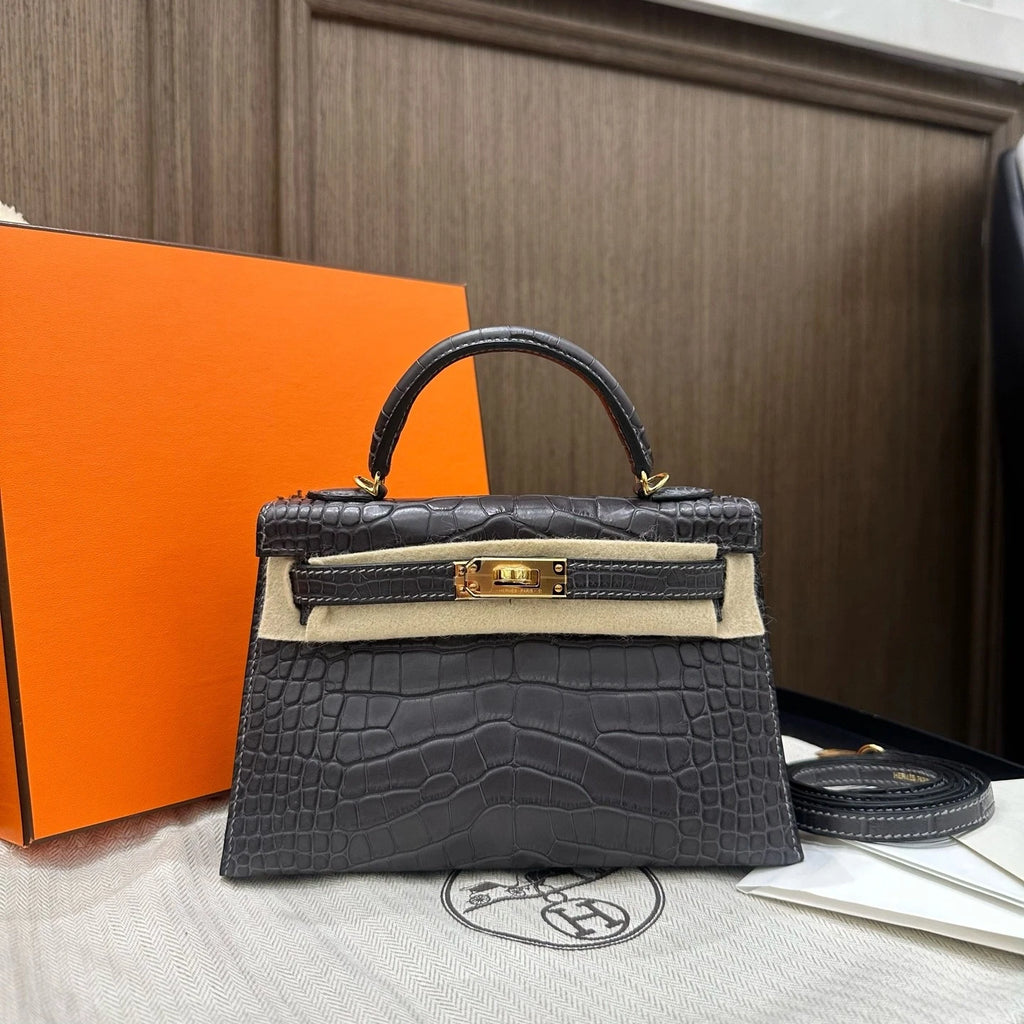 Hermes Mini Kelly 2 Women's Leather Top Handle Bag Grey