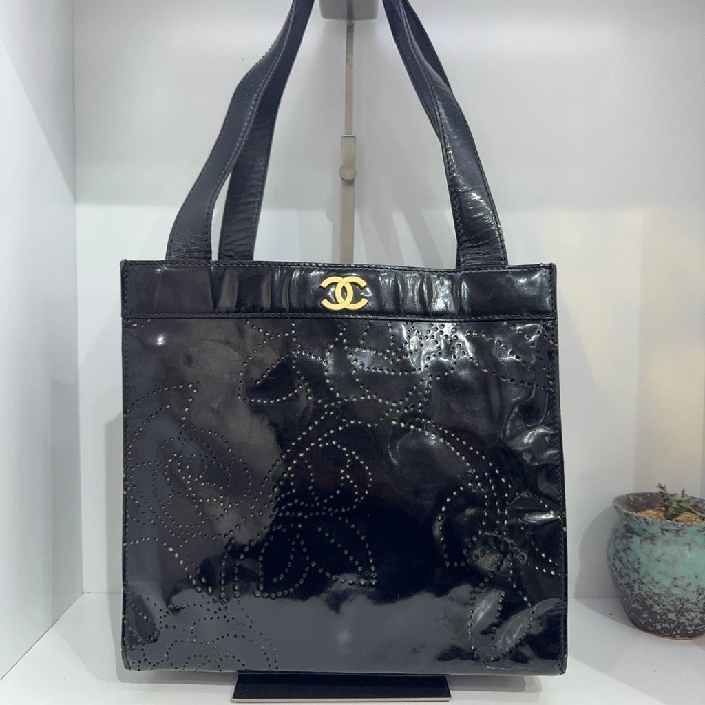 CHANEL Camellia Hollow Black Gold Handbag For Women