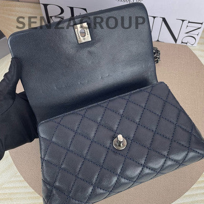 Chanel Coco Handle Small Dark Blue Silver Hardware Shoulder Bag Women
