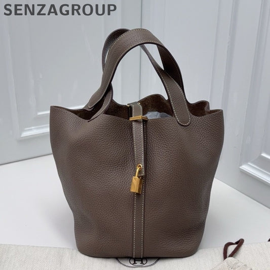 Hermes Picotin22 Top Handle Shoulder Bag Gray Gold Women Classic