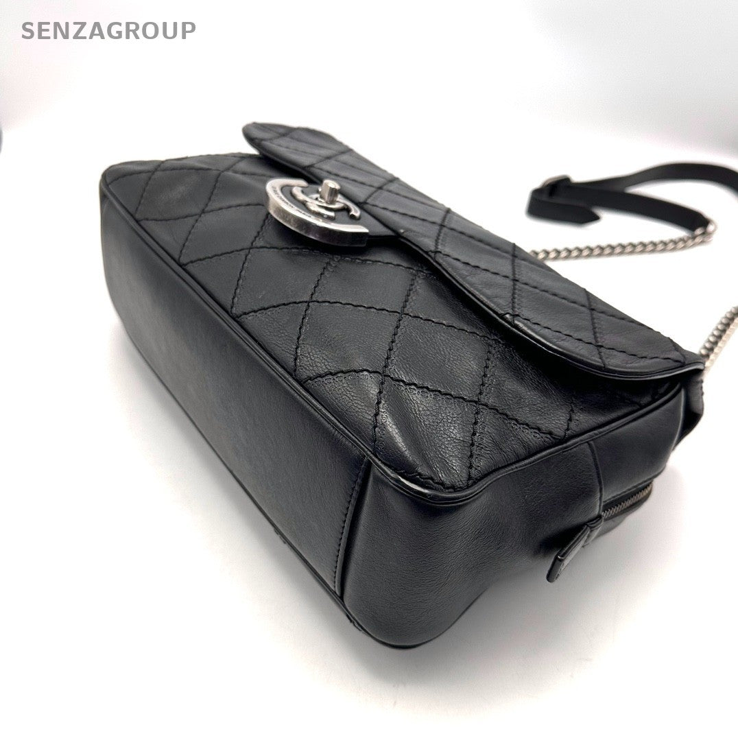 Chanel Edinburgh Series Diamond Pattern Chain SHoulder bag Black silver Women