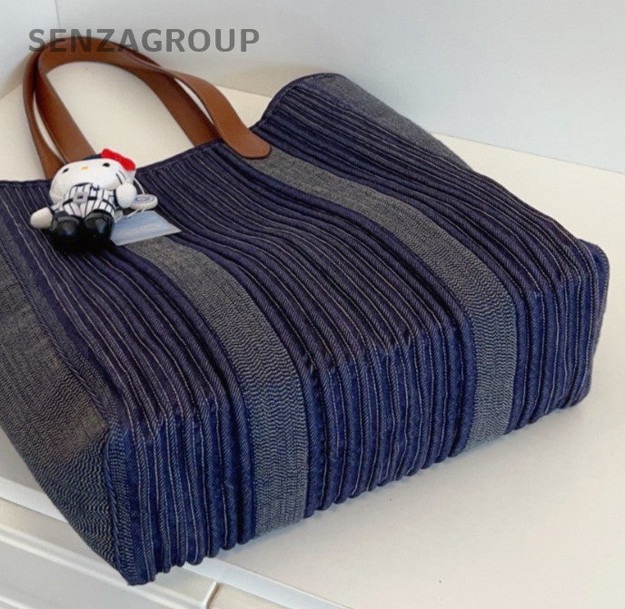 Hermes Vintage Garden Tote Shoulder Bag Blue Brown Women Classic
