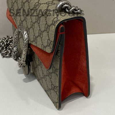 Gucci Small Dionysus Chain Shoulder Bag Brown Red Silver Buckle