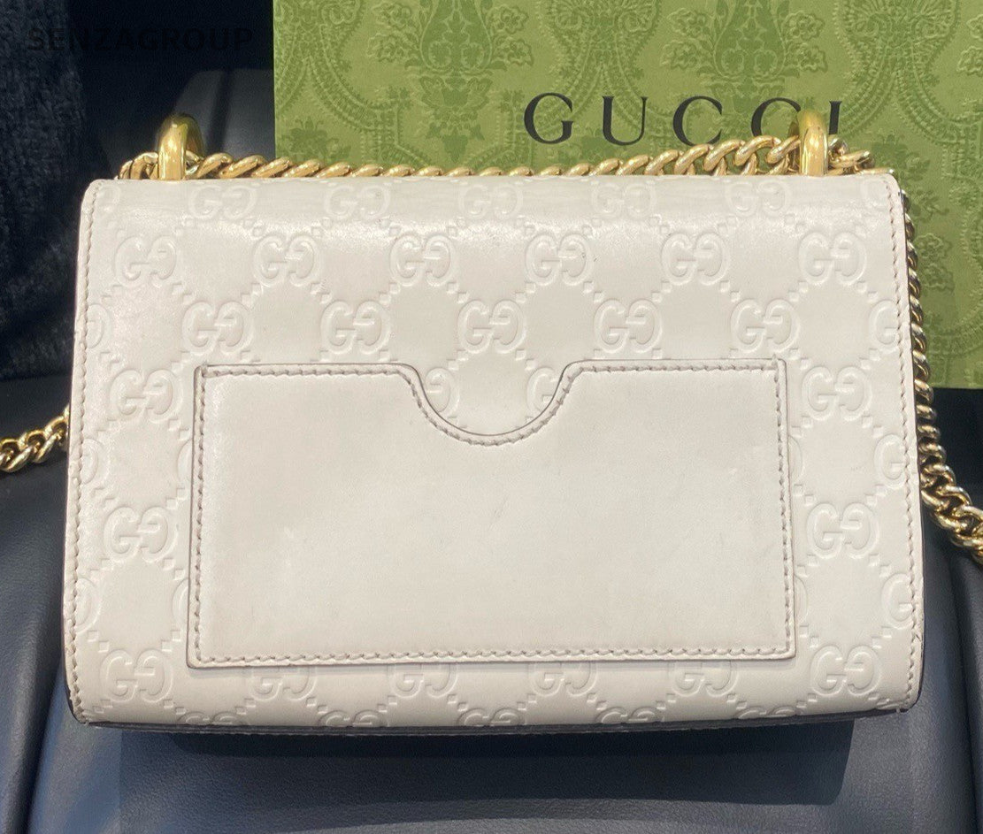Gucci  Padlock Chain Shoulder Bag Crossbody White Gold Women Classic Fashion