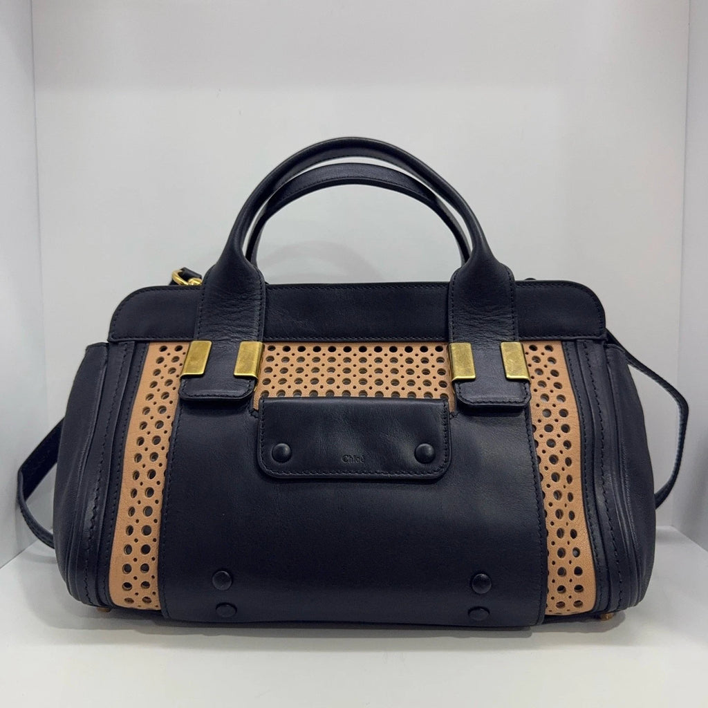 Chloe Women's Brown Black Leather Cutout Handbag Shoulder Crossbody Bag